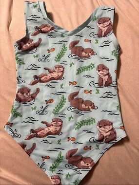 Cute Otter Print One-Piece Swimsuit - Light Blue